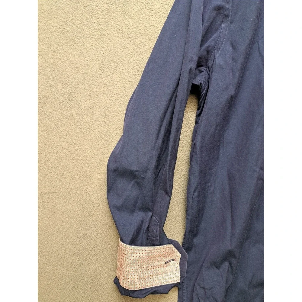 Eton Contemporary Fit Shirt Mens Flip Cuff Long Sleeve Blue Solid Size 39 15.5